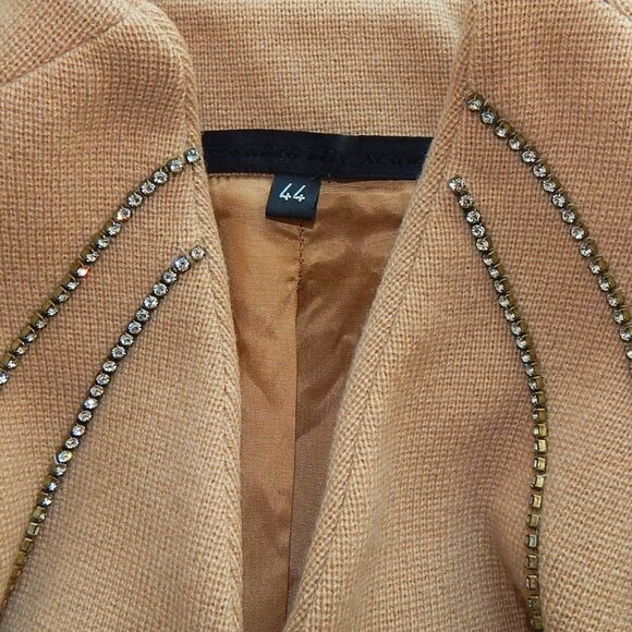 Alessandro Dell'Acqua Vintage Tan Cashmere Wool Silk Knit Rhinestone Jacket 44 - Picture 6 of 6